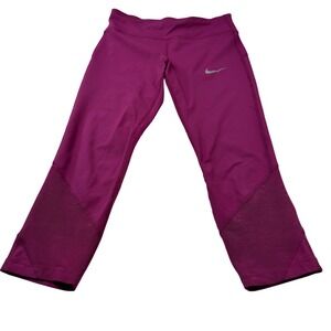 Nike Dri-FIT Running Leggings Women Medium Magenta 842921-665 Mesh Capri